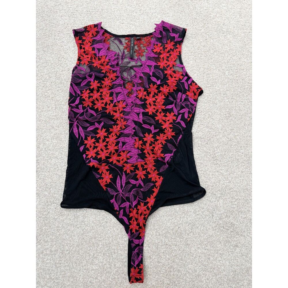 Guess Los Angeles Floral Embroidered Mesh Lace-Up Bodysuit NWOT Size L - Picture 3 of 7